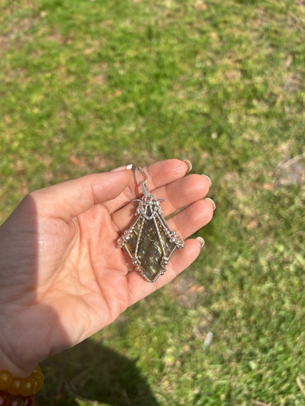 Handcrafted Labradorite Silver Pendant Necklace - Olive-Grey Gem